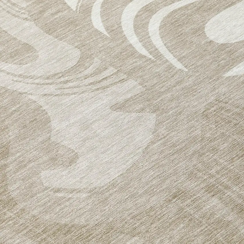 Beige And Brown Abstract Washable Indoor Outdoor Area Rug Photo 4