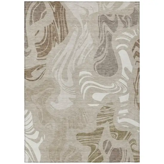Beige And Brown Abstract Washable Indoor Outdoor Area Rug Photo 2