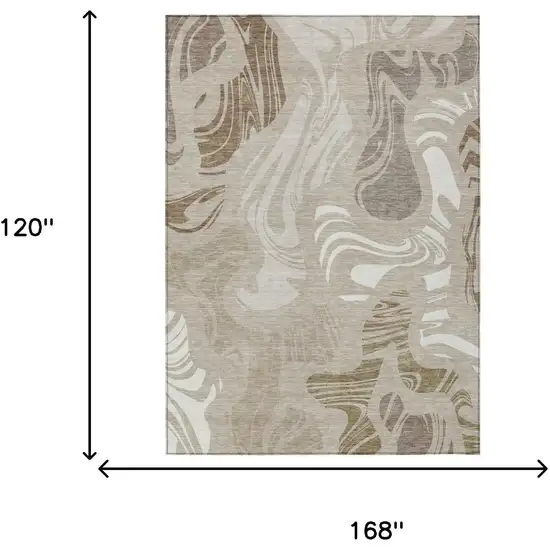 Beige And Brown Abstract Washable Indoor Outdoor Area Rug Photo 5