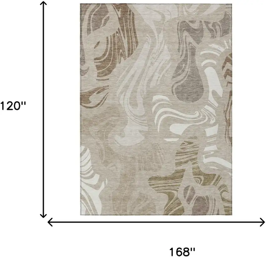 Beige And Brown Abstract Washable Indoor Outdoor Area Rug Photo 5