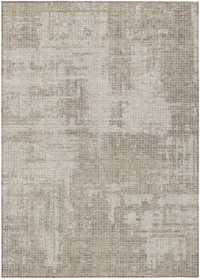 Beige And Brown Abstract Washable Indoor Outdoor Area Rug Photo 2