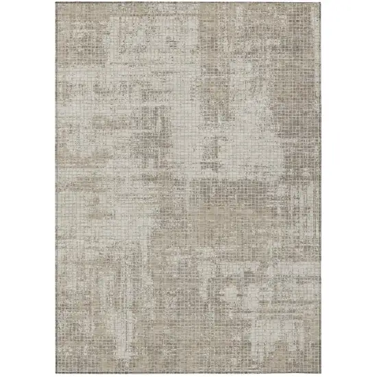 Beige And Brown Abstract Washable Indoor Outdoor Area Rug Photo 2