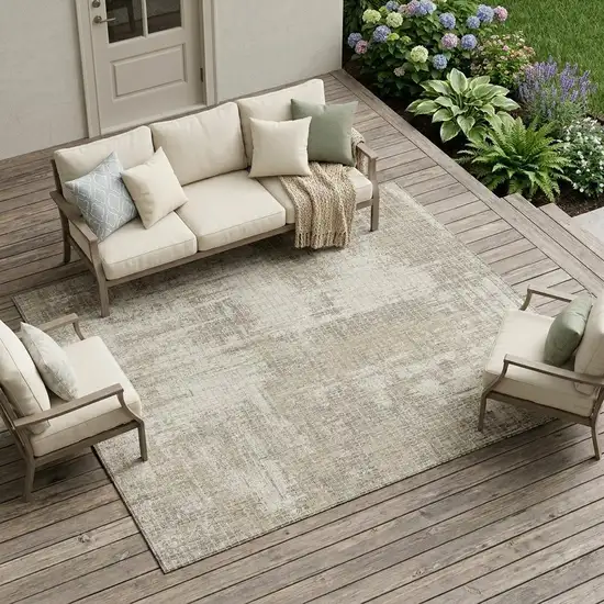 Beige And Brown Abstract Washable Indoor Outdoor Area Rug Photo 1