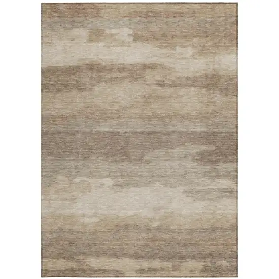 Beige And Brown Abstract Washable Indoor Outdoor Area Rug Photo 1