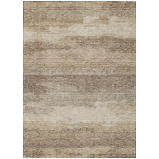 Beige And Brown Abstract Washable Indoor Outdoor Area Rug Photo 3