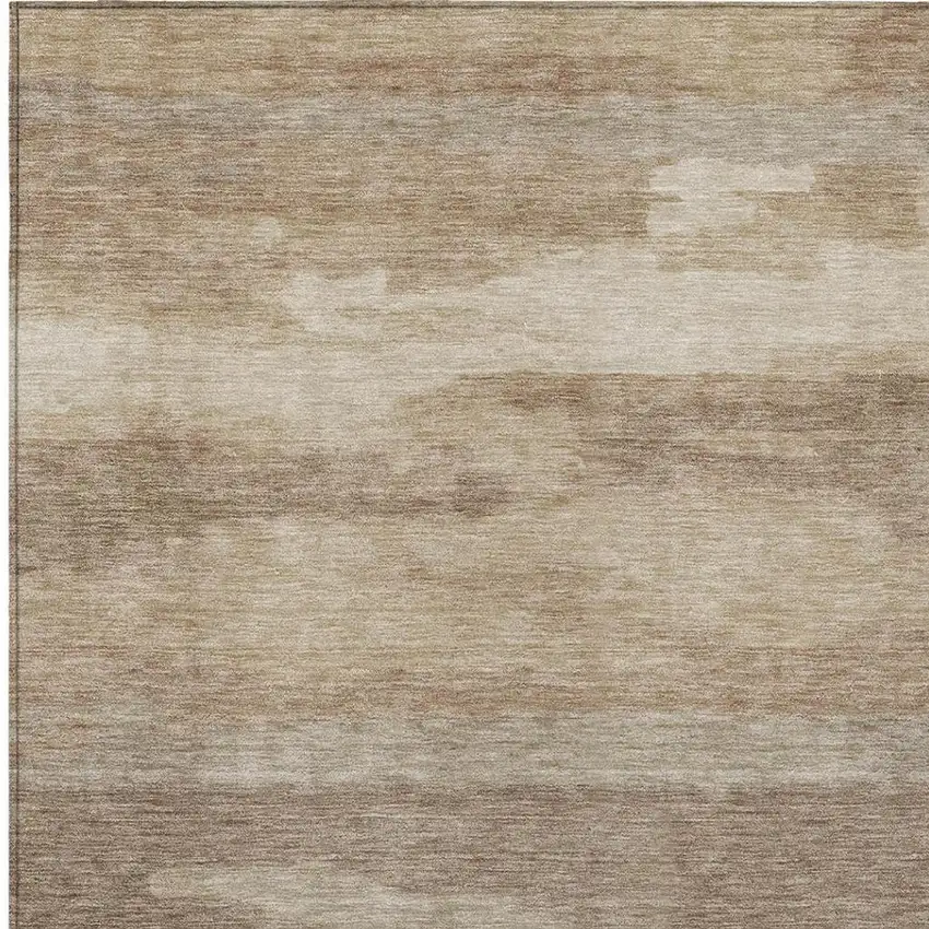 Beige And Brown Abstract Washable Indoor Outdoor Area Rug Photo 7