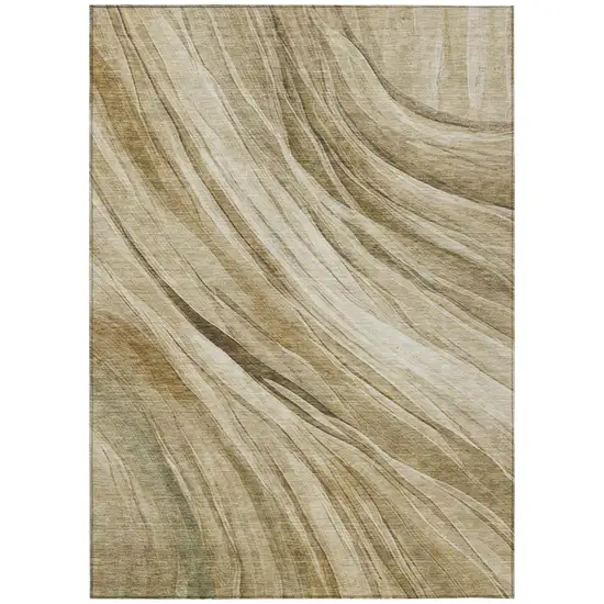 Beige And Brown Abstract Washable Indoor Outdoor Area Rug Photo 3