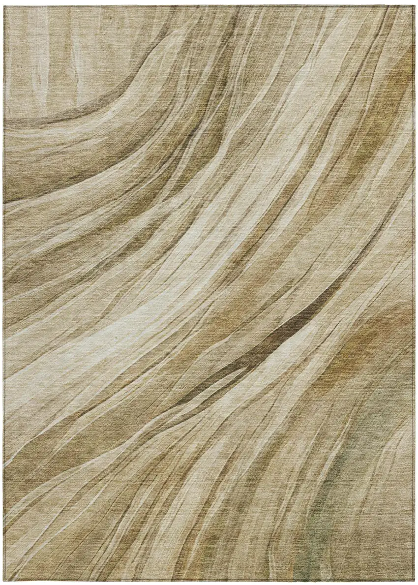 Beige And Brown Abstract Washable Indoor Outdoor Area Rug Photo 2