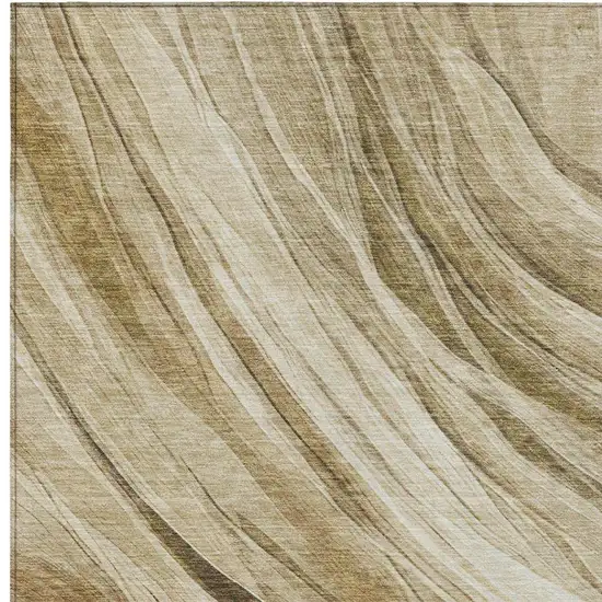 Beige And Brown Abstract Washable Indoor Outdoor Area Rug Photo 9