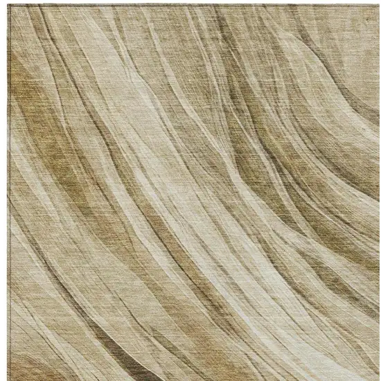 Beige And Brown Abstract Washable Indoor Outdoor Area Rug Photo 7