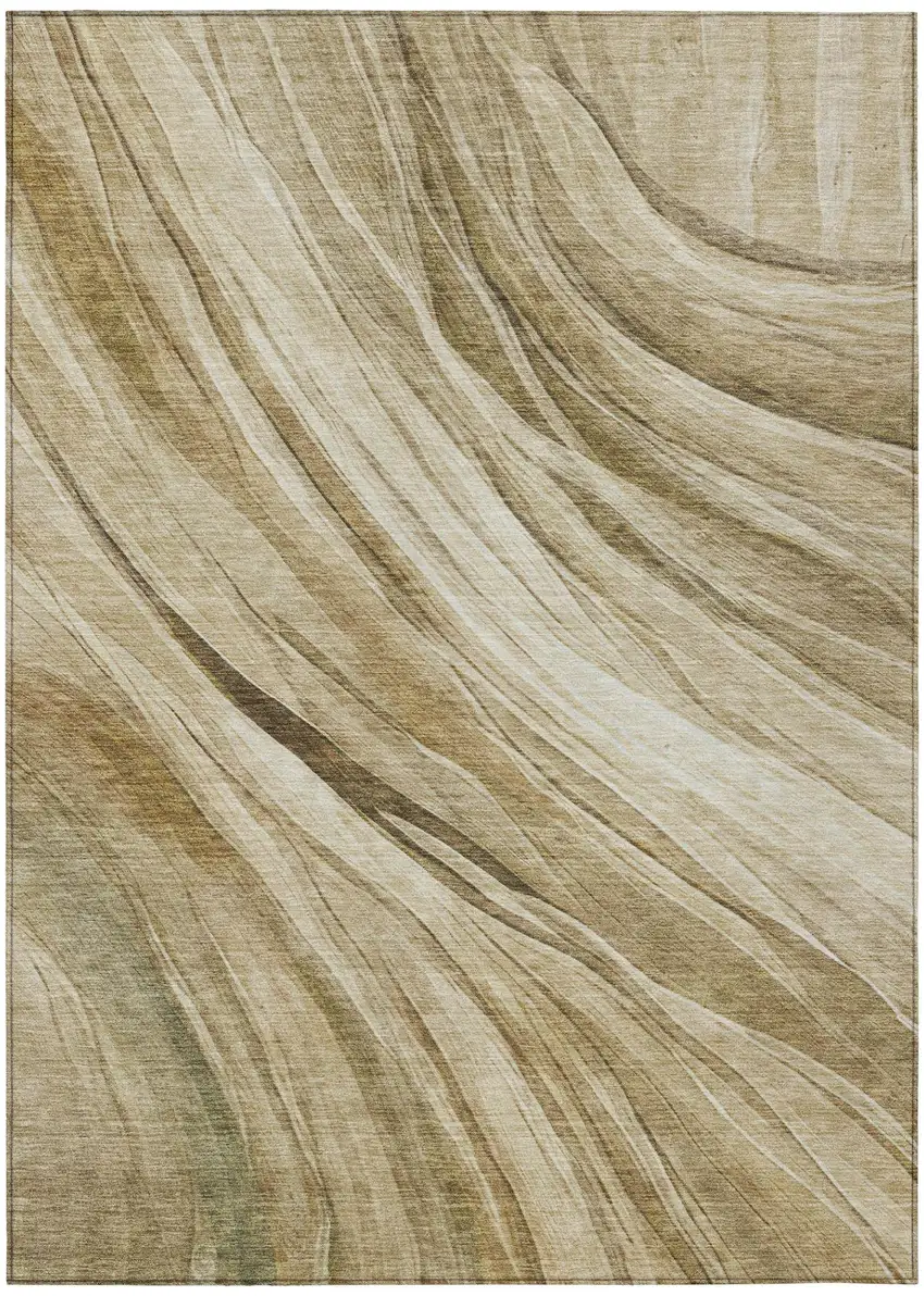 Beige And Brown Abstract Washable Indoor Outdoor Area Rug Photo 3