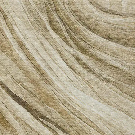Beige And Brown Abstract Washable Indoor Outdoor Area Rug Photo 5