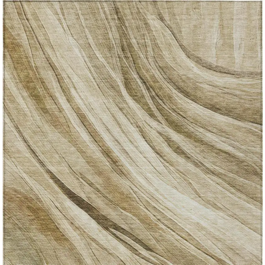 Beige And Brown Abstract Washable Indoor Outdoor Area Rug Photo 5