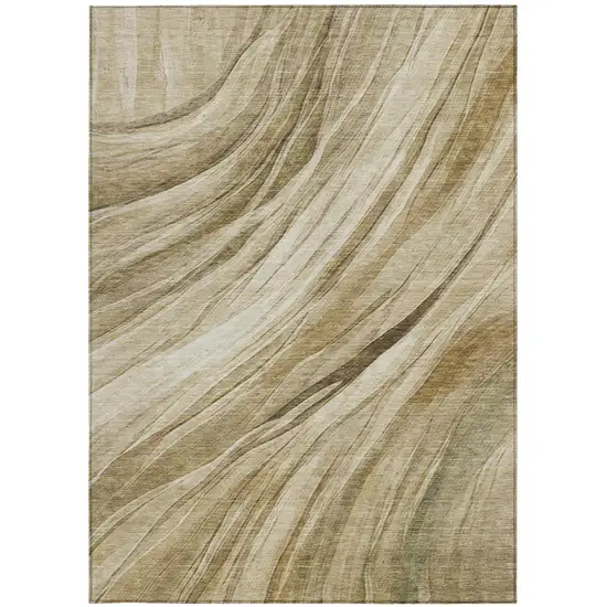 Beige And Brown Abstract Washable Indoor Outdoor Area Rug Photo 2