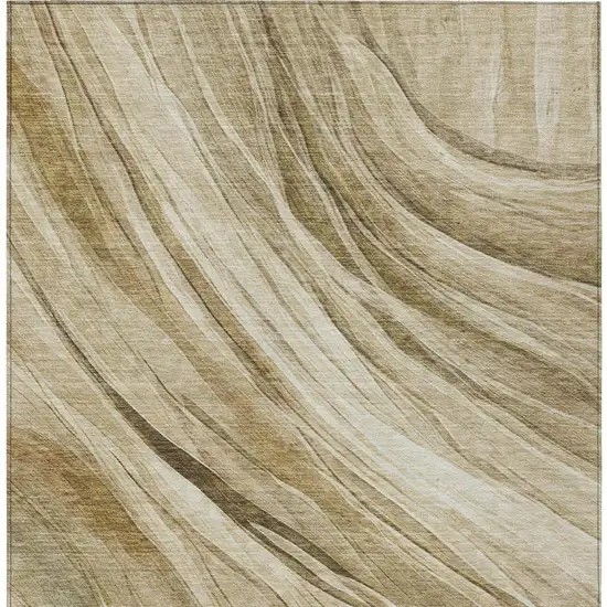 Beige And Brown Abstract Washable Indoor Outdoor Area Rug Photo 7