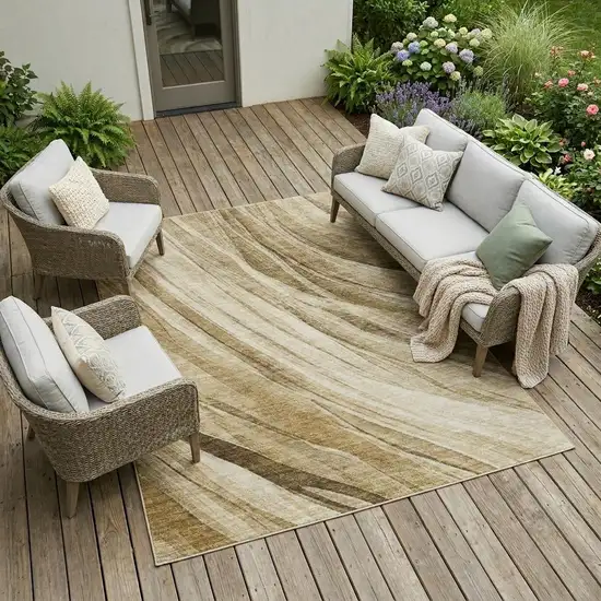 Beige And Brown Abstract Washable Indoor Outdoor Area Rug Photo 1