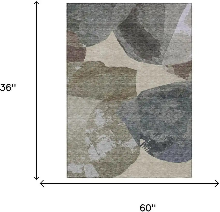 Beige And Brown Abstract Washable Indoor Outdoor Area Rug Photo 6