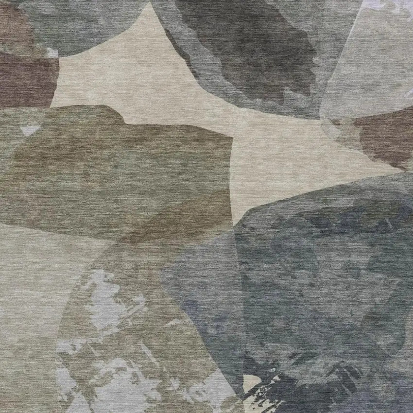 Beige And Brown Abstract Washable Indoor Outdoor Area Rug Photo 1