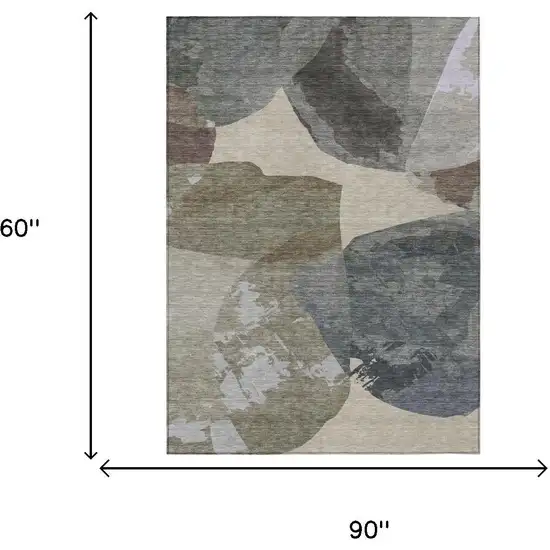 Beige And Brown Abstract Washable Indoor Outdoor Area Rug Photo 6
