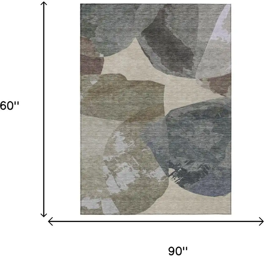Beige And Brown Abstract Washable Indoor Outdoor Area Rug Photo 6