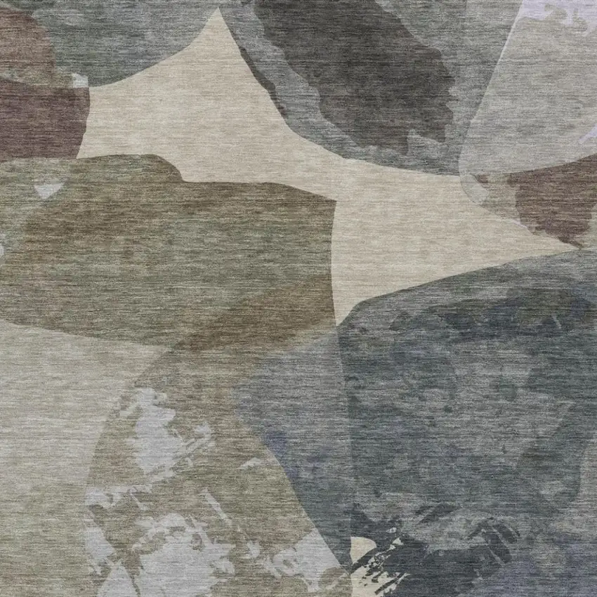 Beige And Brown Abstract Washable Indoor Outdoor Area Rug Photo 1