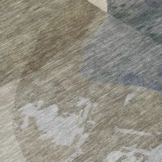 Beige And Brown Abstract Washable Indoor Outdoor Area Rug Photo 5