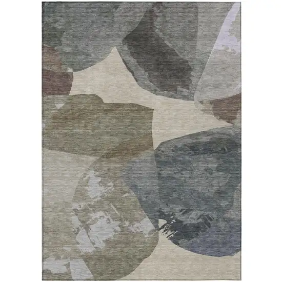 Beige And Brown Abstract Washable Indoor Outdoor Area Rug Photo 2