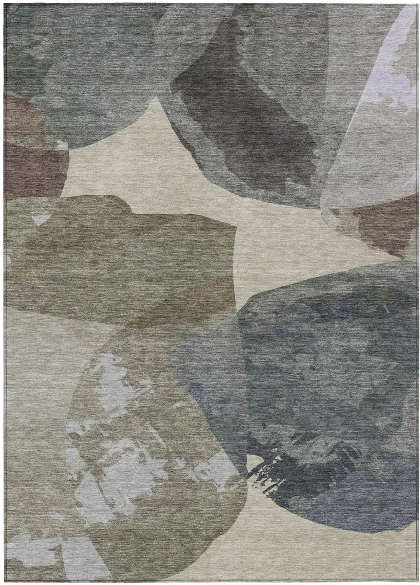 Beige And Brown Abstract Washable Indoor Outdoor Area Rug Photo 2