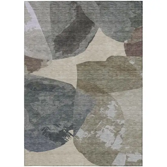 Beige And Brown Abstract Washable Indoor Outdoor Area Rug Photo 3