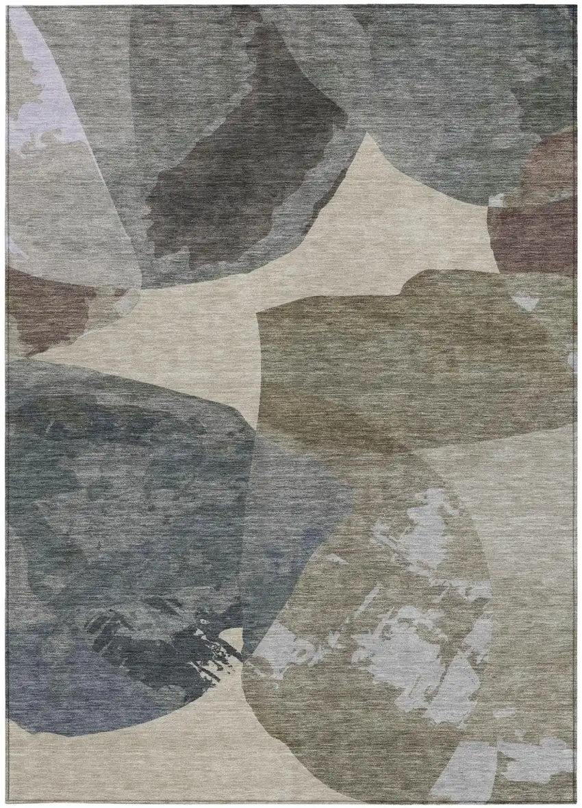 Beige And Brown Abstract Washable Indoor Outdoor Area Rug Photo 3