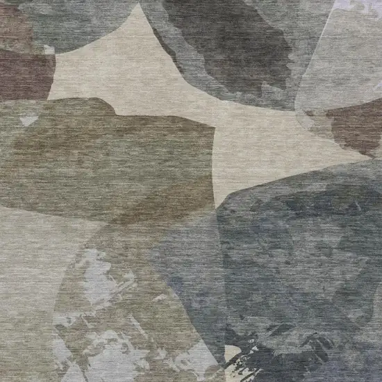 Beige And Brown Abstract Washable Indoor Outdoor Area Rug Photo 1