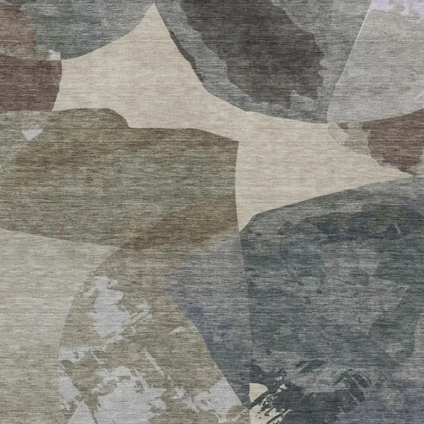 Beige And Brown Abstract Washable Indoor Outdoor Area Rug Photo 1