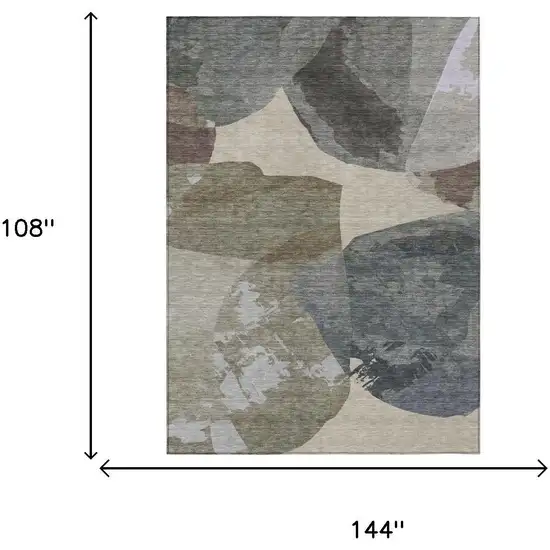Beige And Brown Abstract Washable Indoor Outdoor Area Rug Photo 6