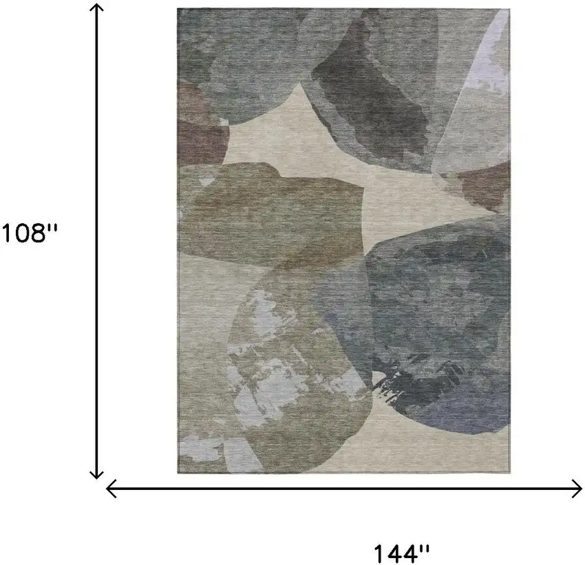 Beige And Brown Abstract Washable Indoor Outdoor Area Rug Photo 6