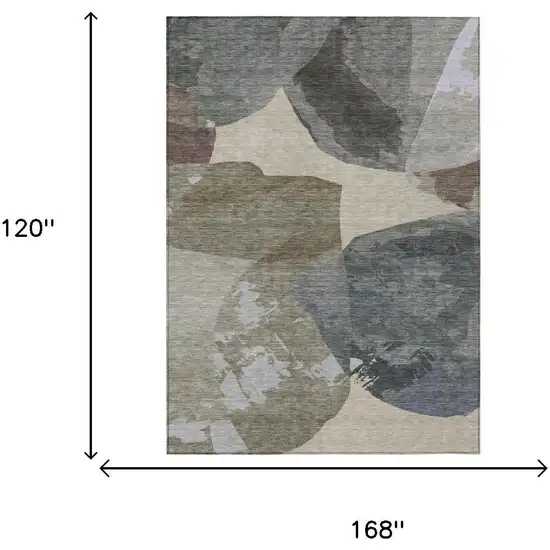 Beige And Brown Abstract Washable Indoor Outdoor Area Rug Photo 6