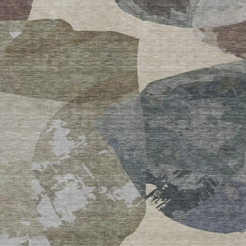 Beige And Brown Abstract Washable Indoor Outdoor Area Rug Photo 2