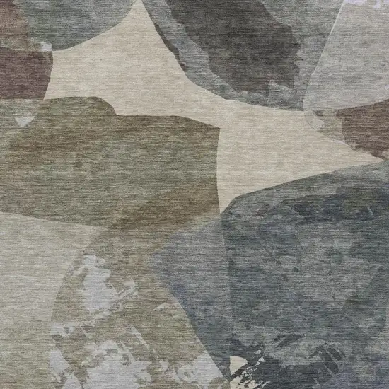 Beige And Brown Abstract Washable Indoor Outdoor Area Rug Photo 3
