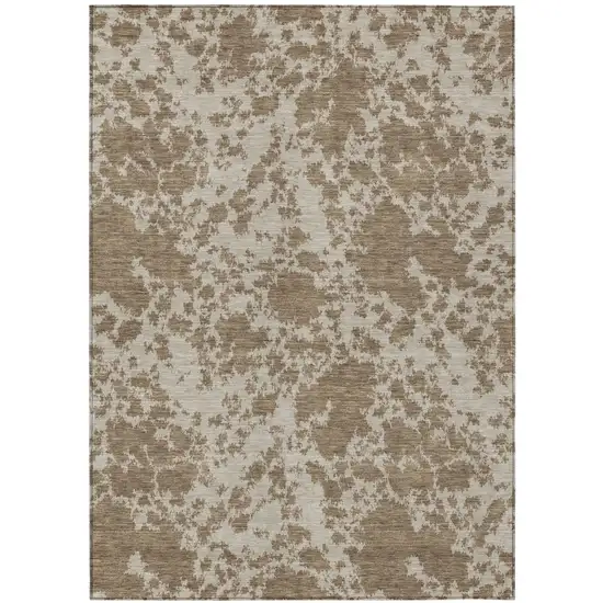 Beige And Brown Abstract Washable Indoor Outdoor Area Rug Photo 1