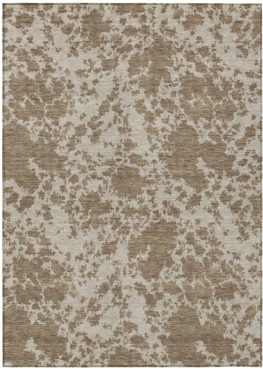 Beige And Brown Abstract Washable Indoor Outdoor Area Rug Photo 1