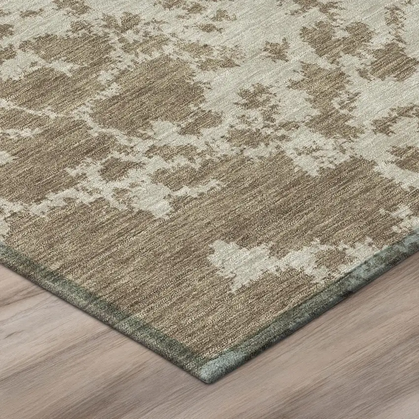Beige And Brown Abstract Washable Indoor Outdoor Area Rug Photo 4
