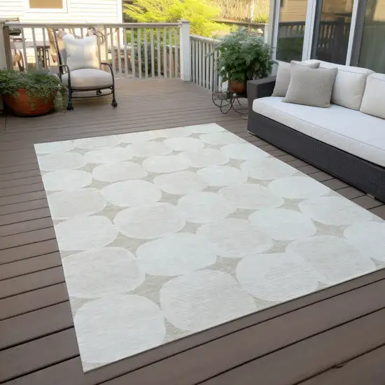 Beige And Brown Abstract Washable Indoor Outdoor Area Rug Photo 7