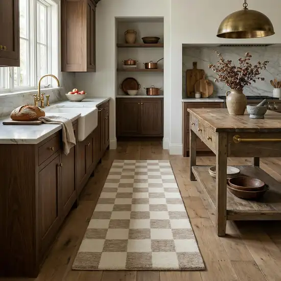 Beige And Brown Checkered Area Rug Photo 5