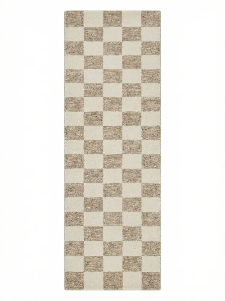 Beige And Brown Checkered Area Rug Photo 1