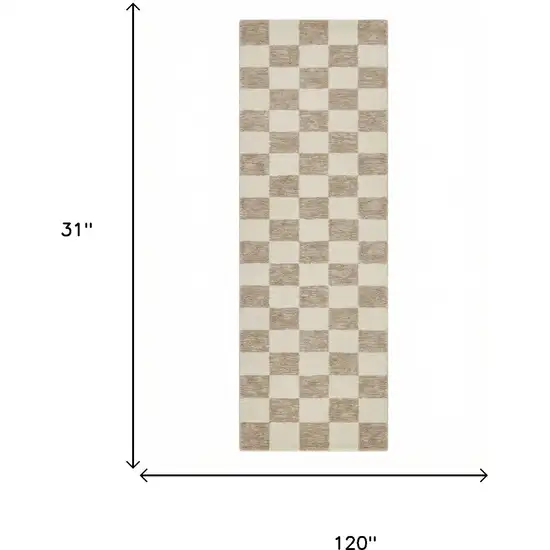 Beige And Brown Checkered Area Rug Photo 9
