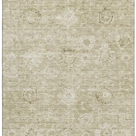 Beige And Brown Damask Washable Area Rug With UV Protection Photo 3