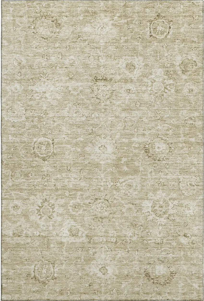 Beige And Brown Damask Washable Area Rug With UV Protection Photo 1