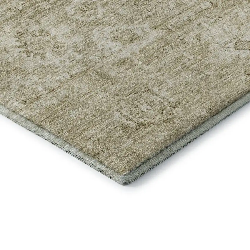 Beige And Brown Damask Washable Area Rug With UV Protection Photo 7