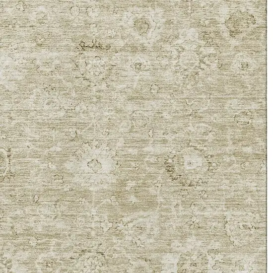 Beige And Brown Damask Washable Area Rug With UV Protection Photo 2