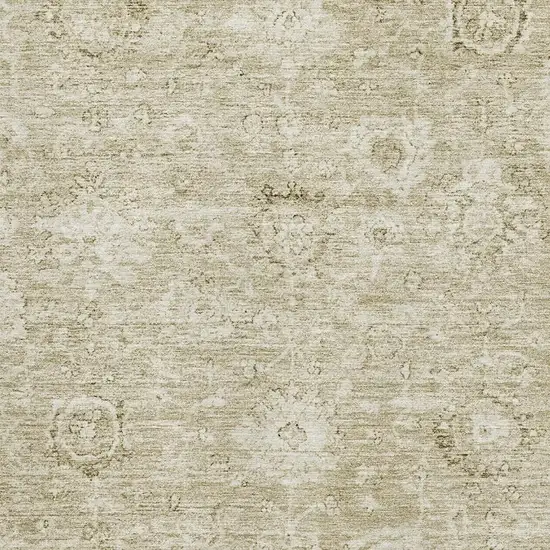 Beige And Brown Damask Washable Area Rug With UV Protection Photo 2