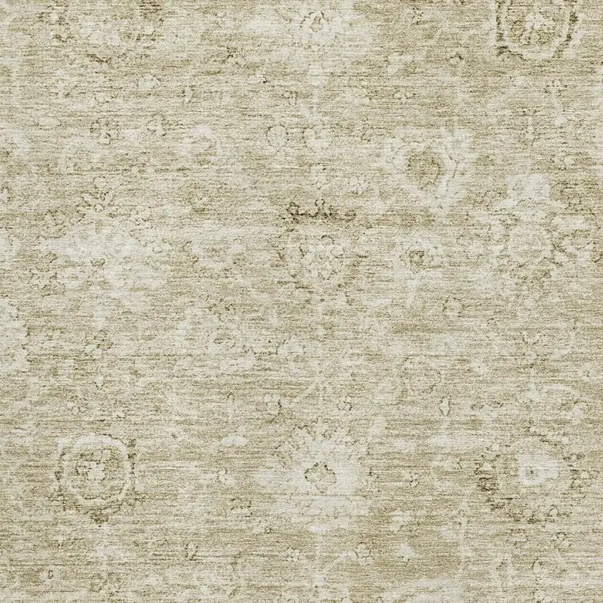 Beige And Brown Damask Washable Area Rug With UV Protection Photo 2
